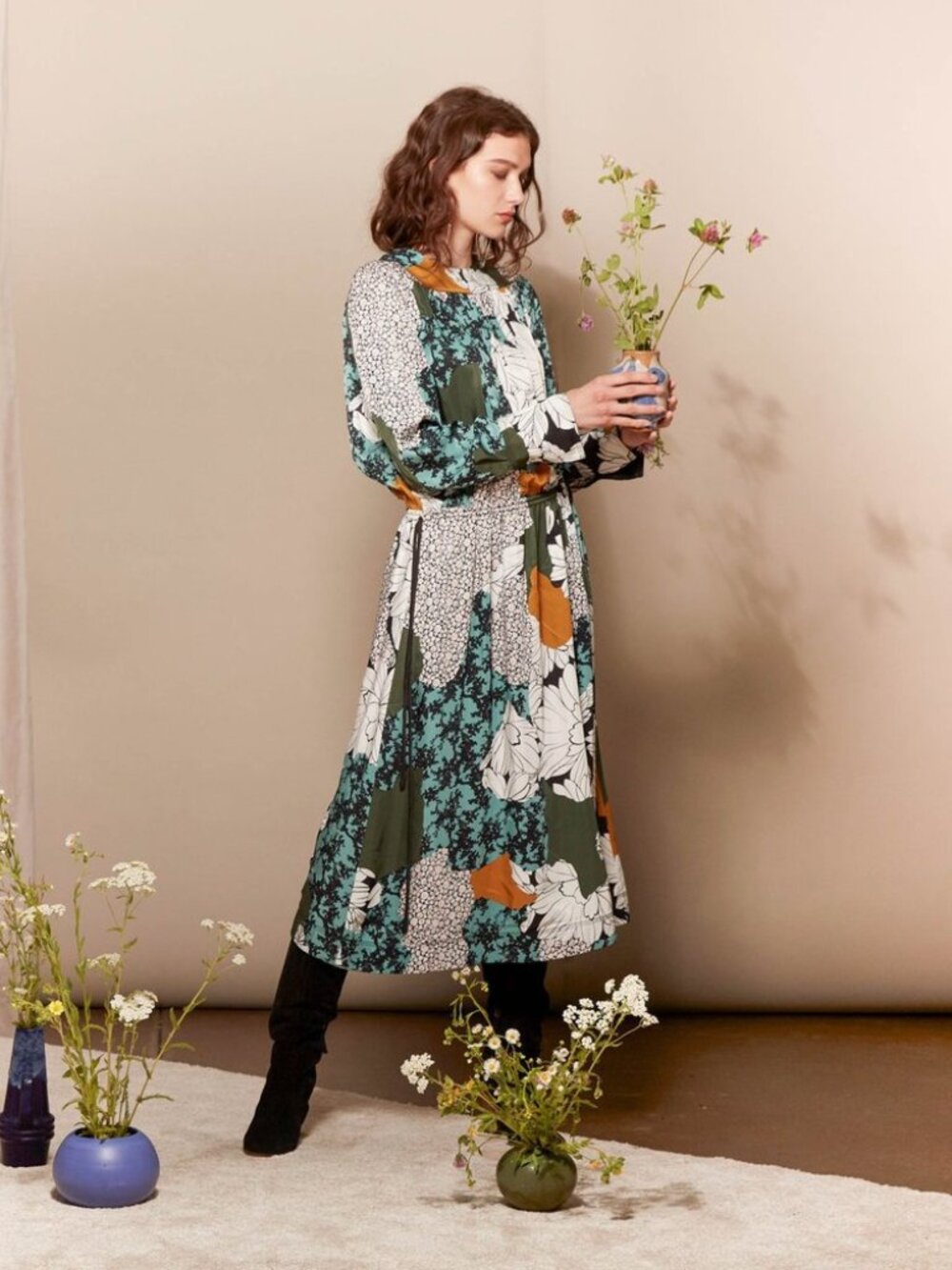 BY MALENE BIRGER Neilla gathered floral-print satin-twill midi dress EU 36 US S
